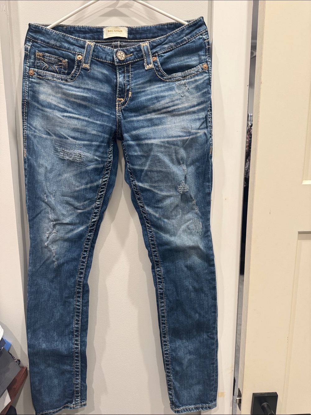 Big Star Faded Blue Slim Distressed Jeans
